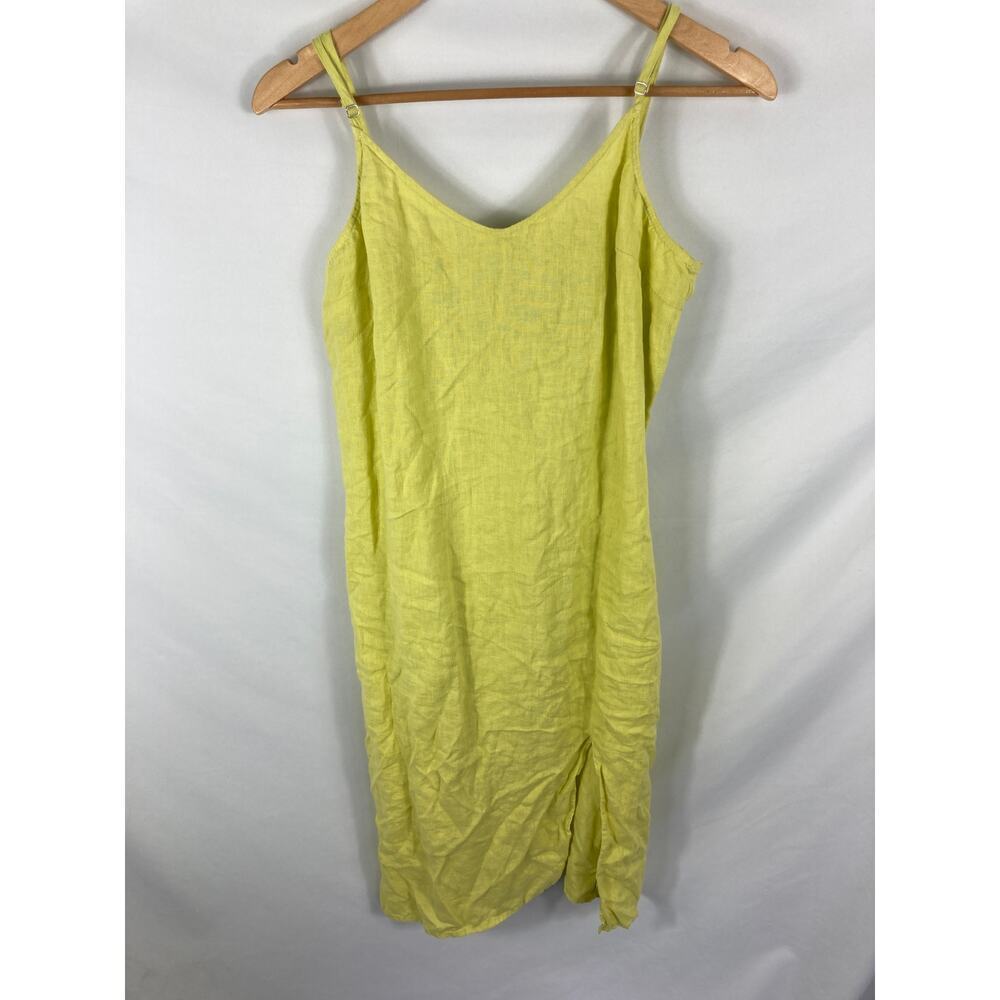 Rachel Zoe 100% Linen Yellow Midi Dress Sleeveless Size 10
